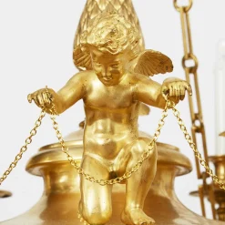Outlet Pamono Empire Style Chandelier in Gilded Bronze with Cherubs, 1950s