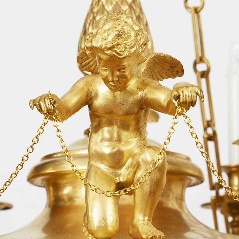 Outlet Pamono Empire Style Chandelier in Gilded Bronze with Cherubs, 1950s
