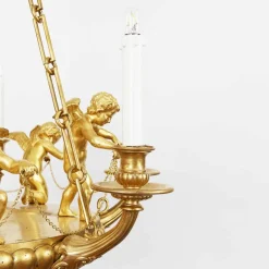 Outlet Pamono Empire Style Chandelier in Gilded Bronze with Cherubs, 1950s