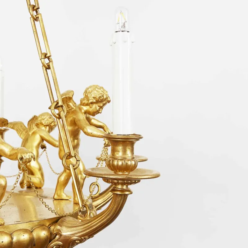 Outlet Pamono Empire Style Chandelier in Gilded Bronze with Cherubs, 1950s