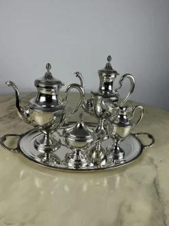 Pamono Empire Style Silver Tea or Coffee Service, Italy, 1980s, Set of 5> Coffee & Tea Service