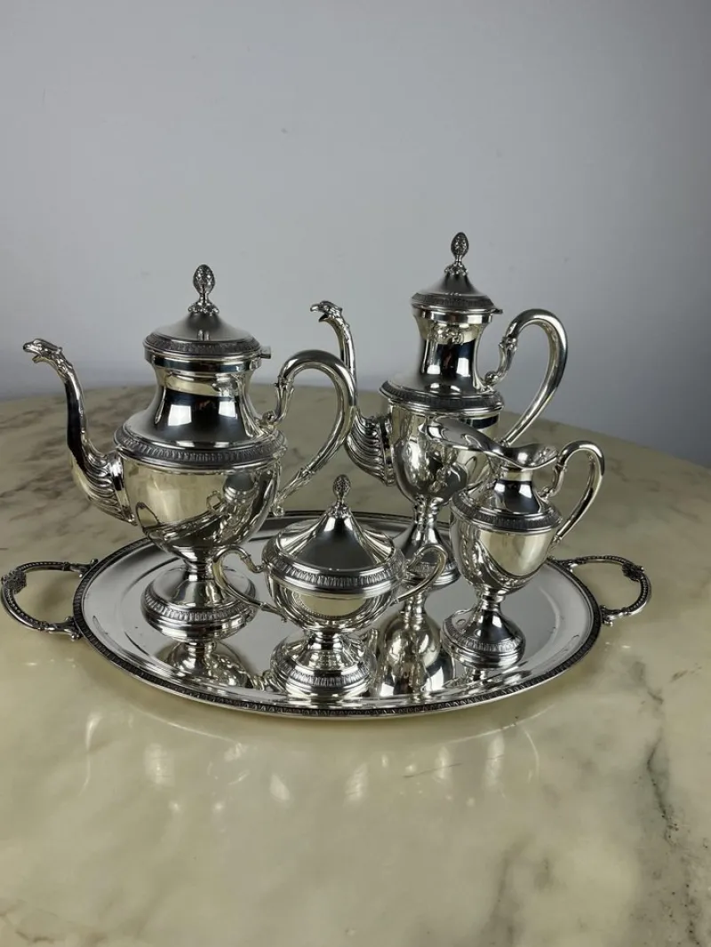 Pamono Empire Style Silver Tea or Coffee Service, Italy, 1980s, Set of 5> Coffee & Tea Service