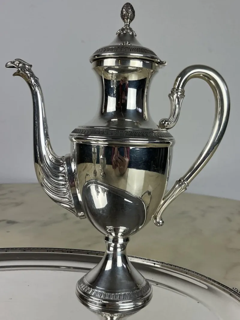 Pamono Empire Style Silver Tea or Coffee Service, Italy, 1980s, Set of 5> Coffee & Tea Service