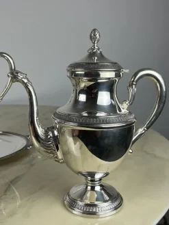 Pamono Empire Style Silver Tea or Coffee Service, Italy, 1980s, Set of 5><noscript><img width=