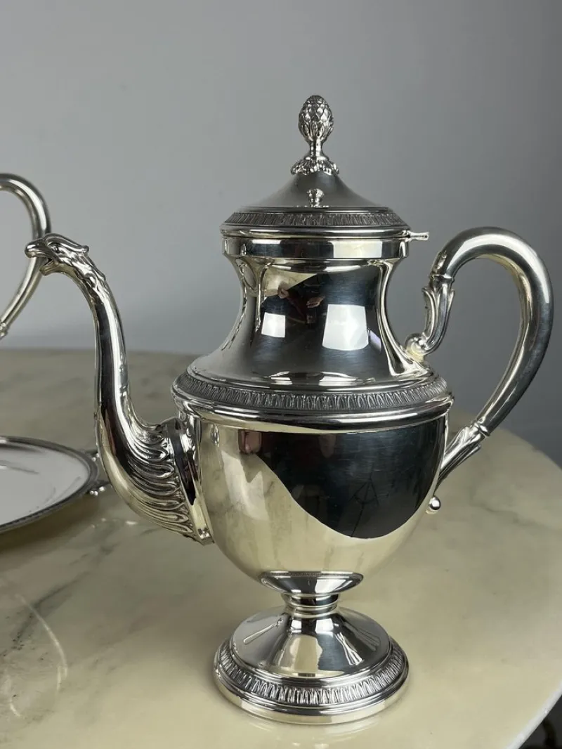 Pamono Empire Style Silver Tea or Coffee Service, Italy, 1980s, Set of 5> Coffee & Tea Service