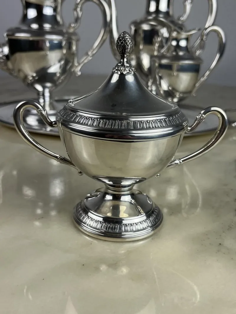 Pamono Empire Style Silver Tea or Coffee Service, Italy, 1980s, Set of 5> Coffee & Tea Service