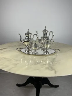 Pamono Empire Style Silver Tea or Coffee Service, Italy, 1980s, Set of 5><noscript><img width=
