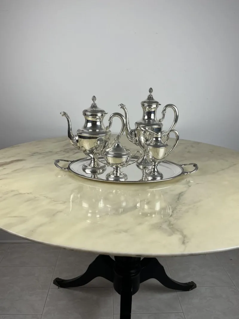 Pamono Empire Style Silver Tea or Coffee Service, Italy, 1980s, Set of 5> Coffee & Tea Service