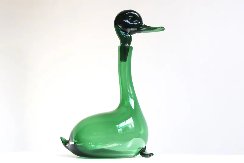 Pamono Empoli Green Glass Duck Decanter attributed to Toso Bagnoli for Gio Ponti / Taddei, 1960s> Bottles, Carafes & Jugs