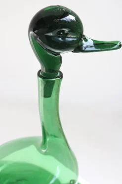 Pamono Empoli Green Glass Duck Decanter attributed to Toso Bagnoli for Gio Ponti / Taddei, 1960s><noscript><img width=