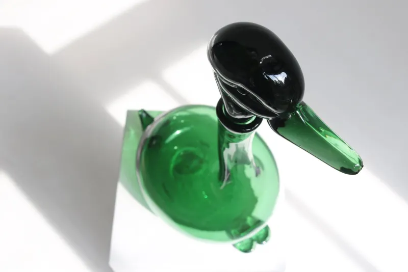 Pamono Empoli Green Glass Duck Decanter attributed to Toso Bagnoli for Gio Ponti / Taddei, 1960s> Bottles, Carafes & Jugs