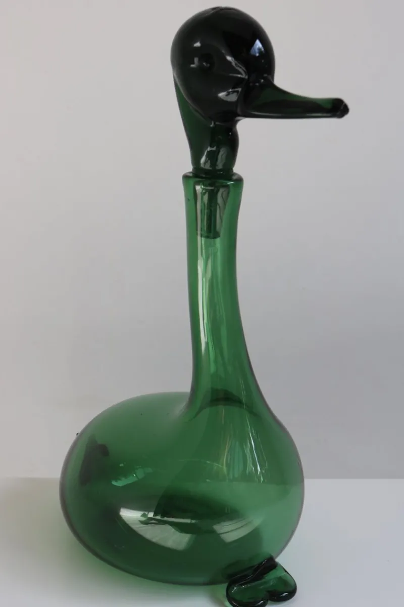 Pamono Empoli Green Glass Duck Decanter attributed to Toso Bagnoli for Gio Ponti / Taddei, 1960s> Bottles, Carafes & Jugs