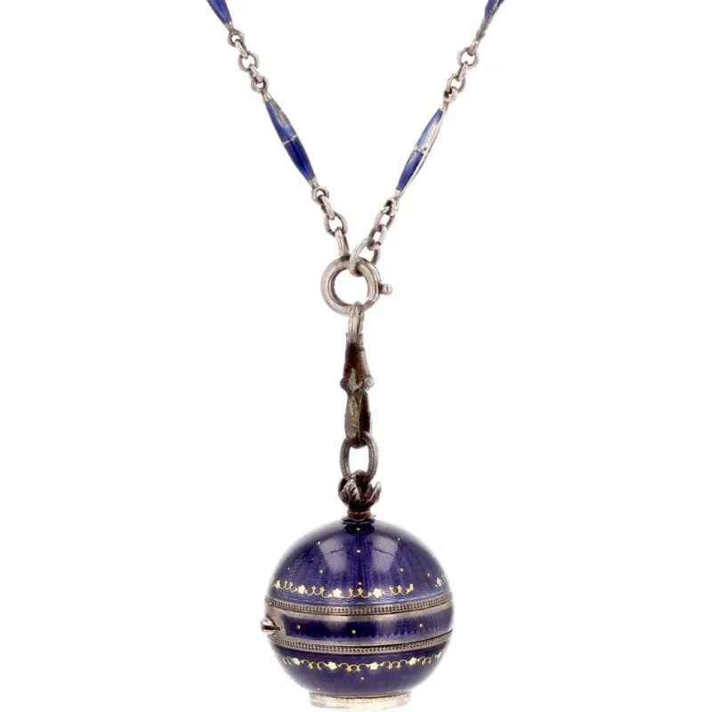 Sale Pamono Enamel Silver Boule De Geneve Pendant Necklace