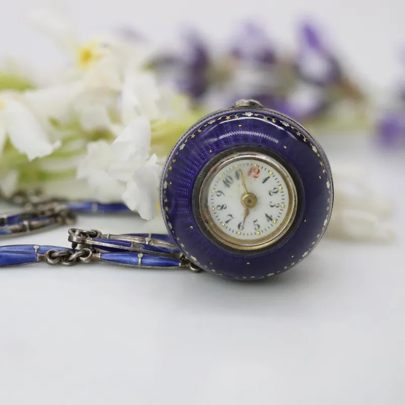 Sale Pamono Enamel Silver Boule De Geneve Pendant Necklace