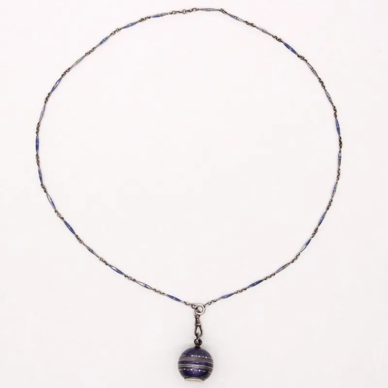 Sale Pamono Enamel Silver Boule De Geneve Pendant Necklace