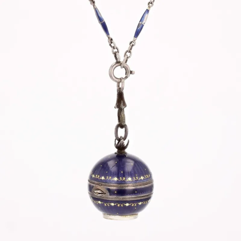 Sale Pamono Enamel Silver Boule De Geneve Pendant Necklace