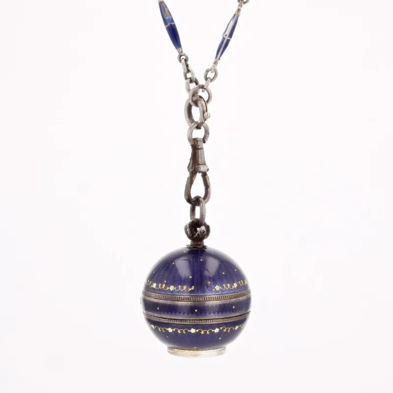 Sale Pamono Enamel Silver Boule De Geneve Pendant Necklace