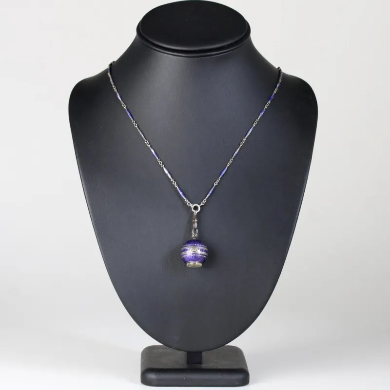 Sale Pamono Enamel Silver Boule De Geneve Pendant Necklace