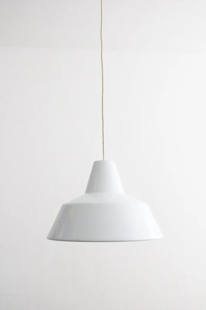 Pamono Enamel Workshop Pendant Lamp in White from Louis Poulsen, 1970s> Ceiling Lights
