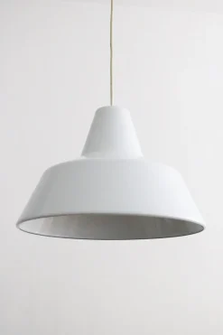 Pamono Enamel Workshop Pendant Lamp in White from Louis Poulsen, 1970s><noscript><img width=