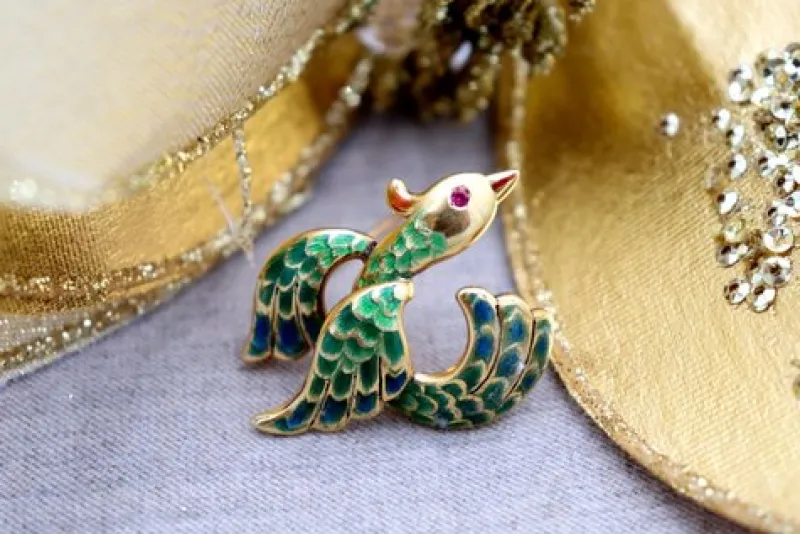 Best Pamono Enameled Bird Shaped Gold Brooch