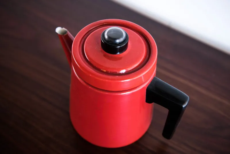 Clearance Pamono Enameled Cast Iron Coffee Pot by Antti Nurmesniemi for Finel, 1950s