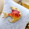 Pamono Enameled Fish Shaped Gold Brooch> Brooches