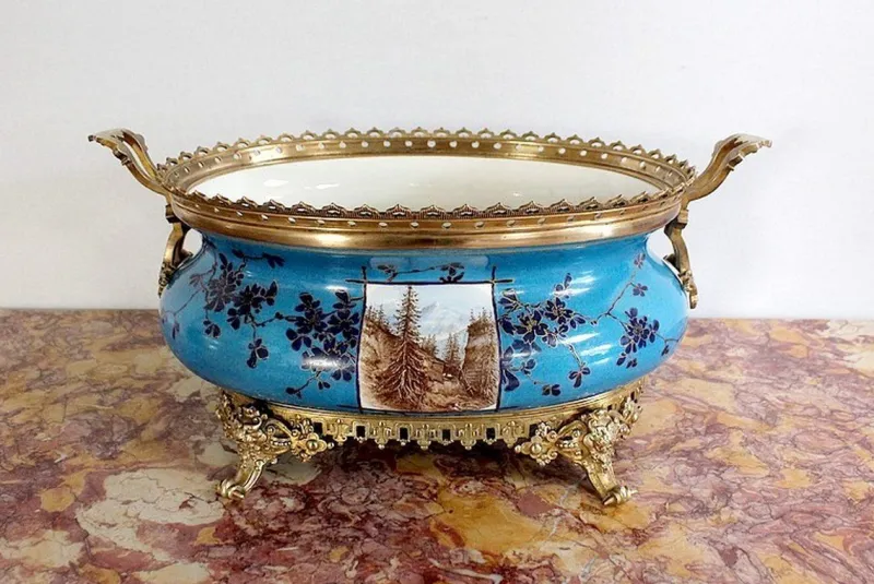 Online Pamono Enamelled Porcelain Planter, Late 19th-Century