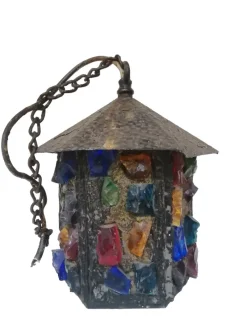 Discount Pamono English Arts & Crafts Glass, Lead & Hammered Sheet Metal Porch Lantern by Peter Marsh, 1950s