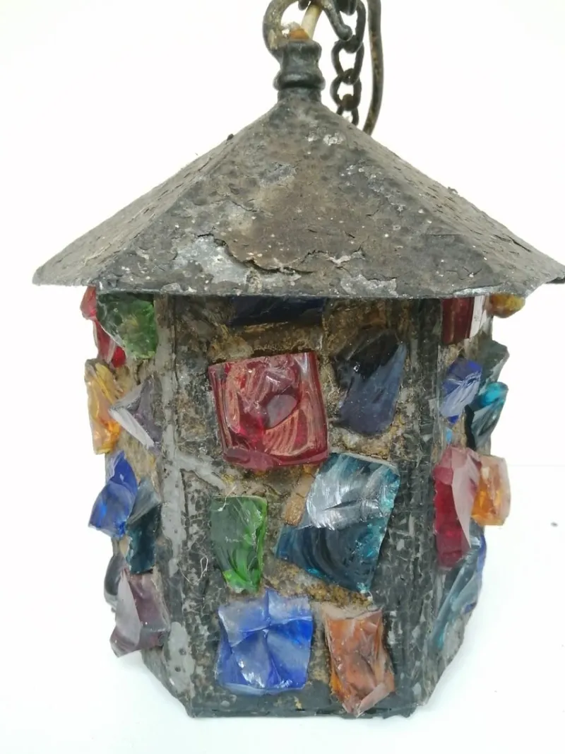 Discount Pamono English Arts & Crafts Glass, Lead & Hammered Sheet Metal Porch Lantern by Peter Marsh, 1950s