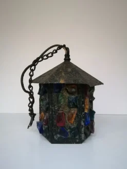 Discount Pamono English Arts & Crafts Glass, Lead & Hammered Sheet Metal Porch Lantern by Peter Marsh, 1950s