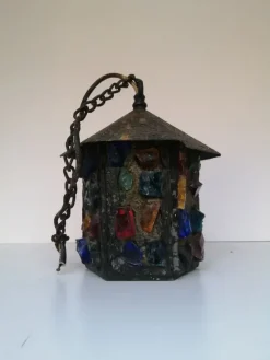 Discount Pamono English Arts & Crafts Glass, Lead & Hammered Sheet Metal Porch Lantern by Peter Marsh, 1950s