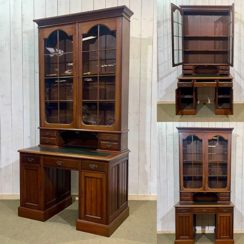 Discount Pamono English Bookcase Desk in Walnut and Red Cedar, Early 20th Century