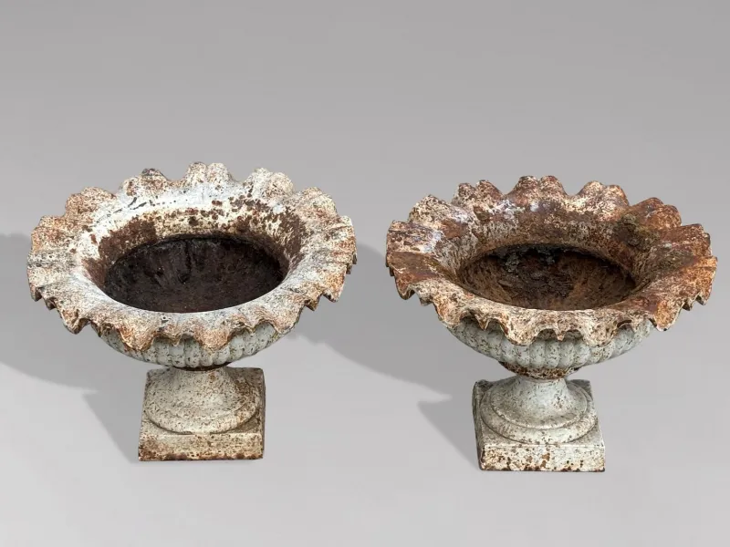 Best Pamono English Cast Iron Tazza Urns or Planters, 1860s, Set of 2