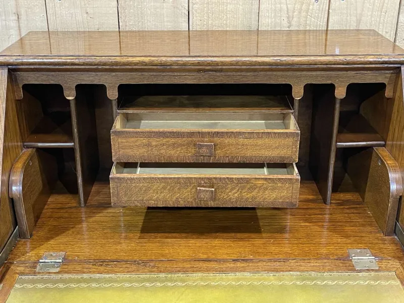 Pamono English Donkey Desk in Oak and Leather Top, 1950s> Secretaires