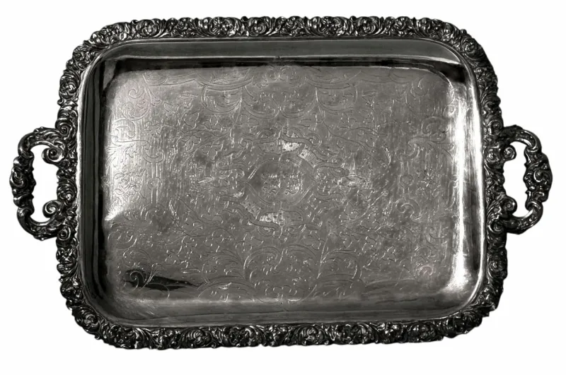Clearance Pamono English Early Victorian Sheffield Tray with Handles, 1840