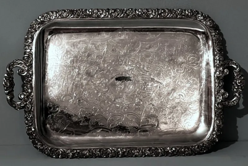 Clearance Pamono English Early Victorian Sheffield Tray with Handles, 1840