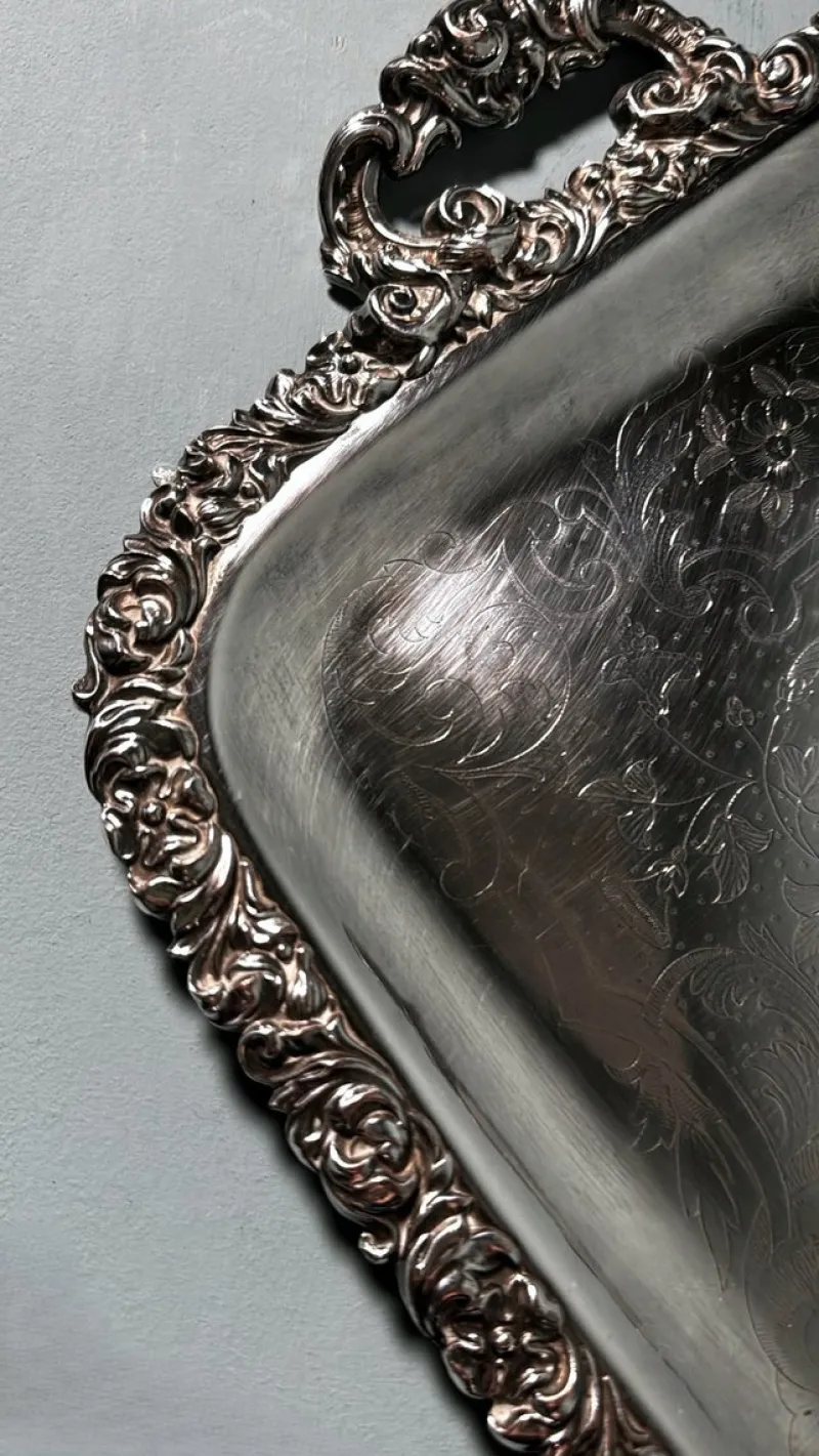 Clearance Pamono English Early Victorian Sheffield Tray with Handles, 1840