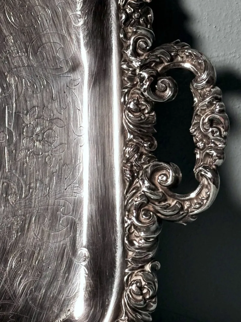 Clearance Pamono English Early Victorian Sheffield Tray with Handles, 1840