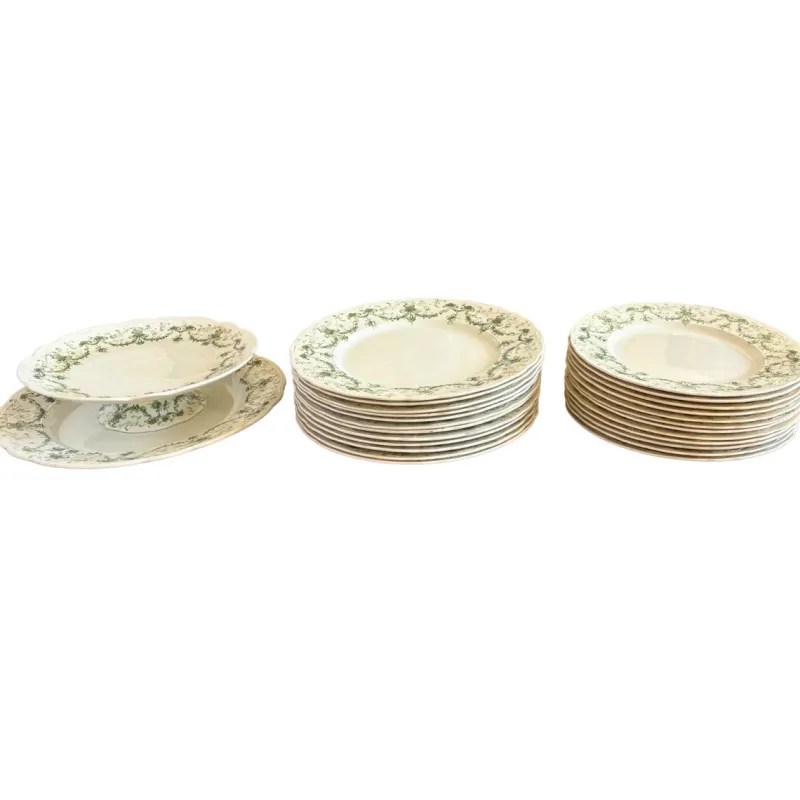 New Pamono English Earthenware Lafayette Dinner Service with Green Ribbon and Floral Garlands from Ridgways, 1890, Set of 26