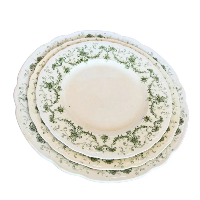 New Pamono English Earthenware Lafayette Dinner Service with Green Ribbon and Floral Garlands from Ridgways, 1890, Set of 26