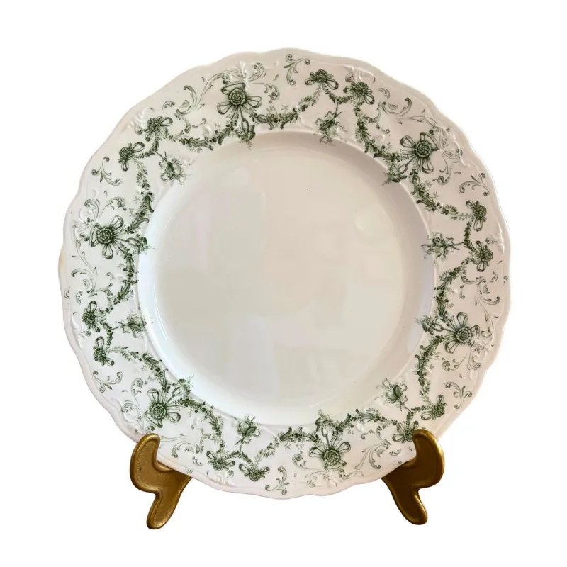 New Pamono English Earthenware Lafayette Dinner Service with Green Ribbon and Floral Garlands from Ridgways, 1890, Set of 26