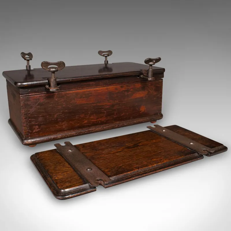 Pamono English Edwardian Beech and Cast Iron Flower Press Box, 1910s> Trunks Crates & Baskets