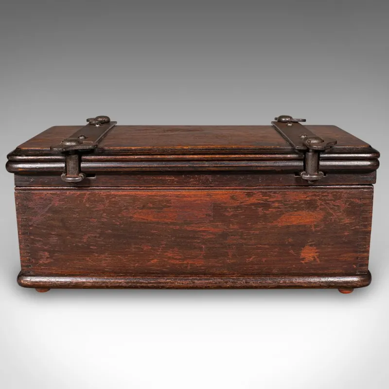 Pamono English Edwardian Beech and Cast Iron Flower Press Box, 1910s> Trunks Crates & Baskets