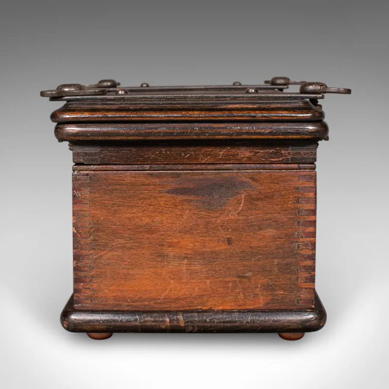 Pamono English Edwardian Beech and Cast Iron Flower Press Box, 1910s> Trunks Crates & Baskets