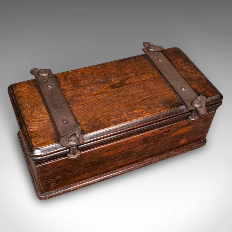 Pamono English Edwardian Beech and Cast Iron Flower Press Box, 1910s> Trunks Crates & Baskets