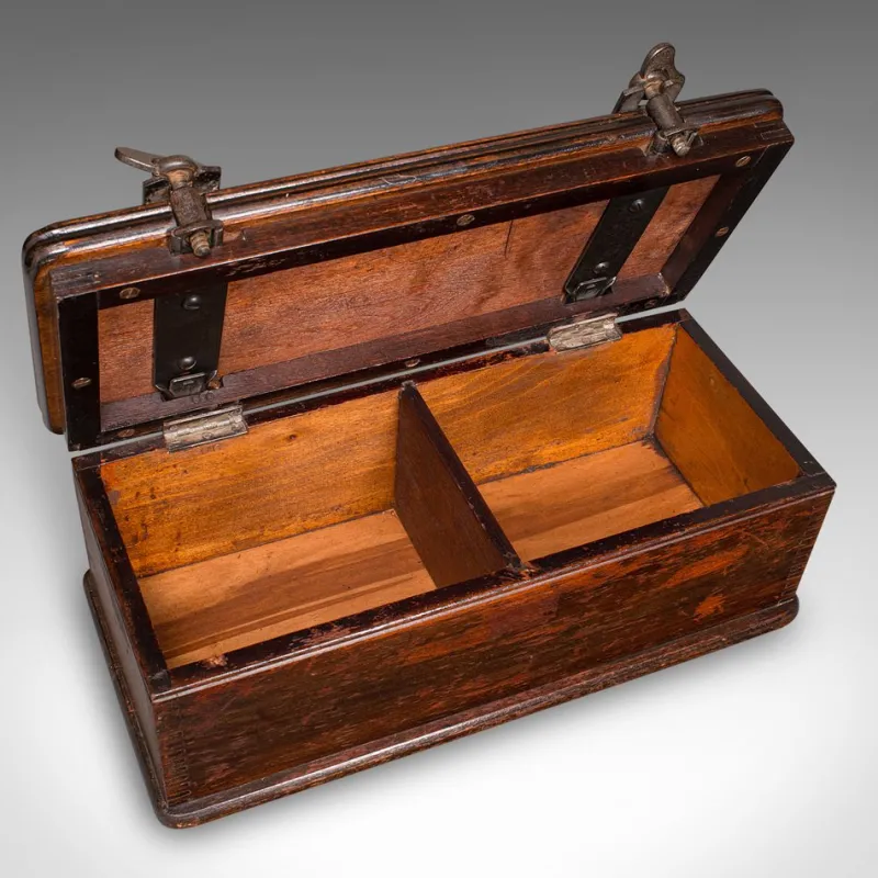 Pamono English Edwardian Beech and Cast Iron Flower Press Box, 1910s> Trunks Crates & Baskets