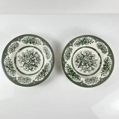 Pamono English Green Earthenware Soup Plates, Late 19th Century, Set of 2><noscript><img width=