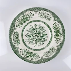 Pamono English Green Earthenware Soup Plates, Late 19th Century, Set of 2><noscript><img width=