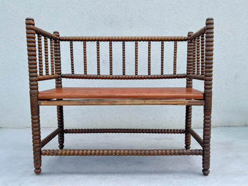 Pamono English Jacobean Style Bobbin Wood Bench, 1920s> Benches